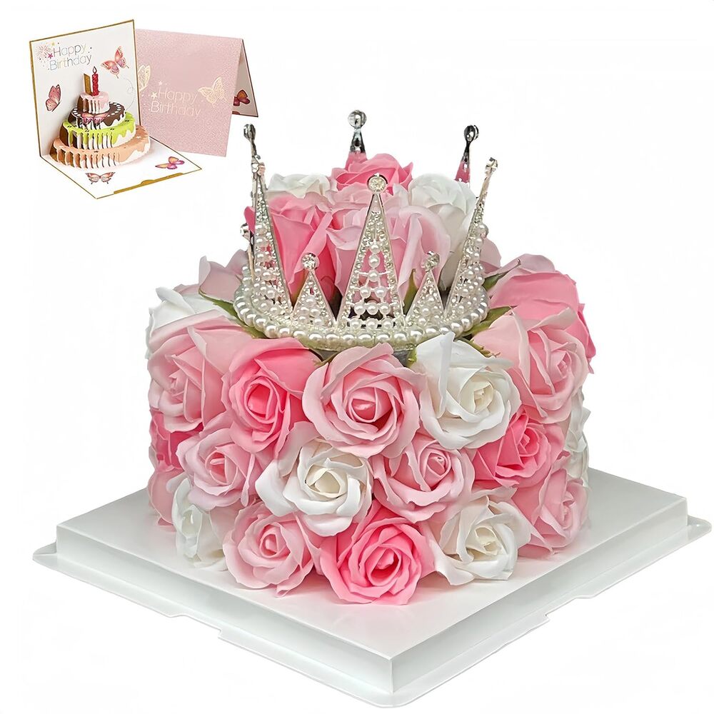 New Pink and White Rose Forever Cake Comes with a Beautiful Crown